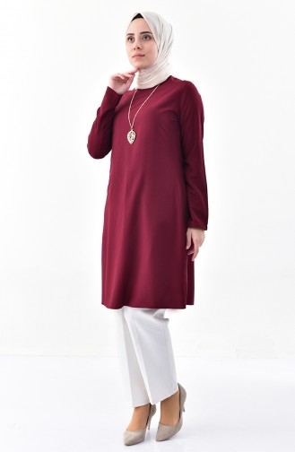 Sude Necklace Detailed Tunic 3164-09 Cherry 3164-09