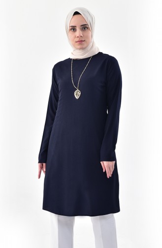 Sude Necklace Detailed Tunic 3164-10 Navy Blue 3164-10