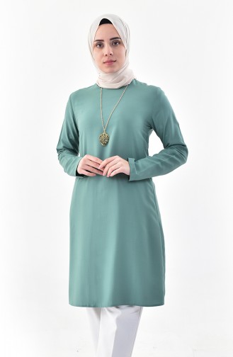 Sude Necklace Detailed Tunic 3164-12 Almond Green 3164-12