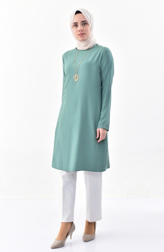 Sude Necklace Detailed Tunic 3164-12 Almond Green 3164-12