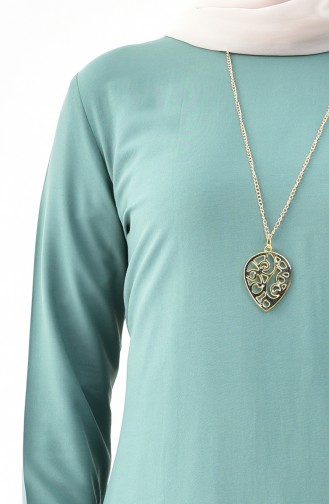 Sude Necklace Detailed Tunic 3164-12 Almond Green 3164-12