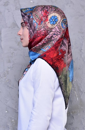 Patterned Rayon Shawl 2196-01 Red Blue 2196-01