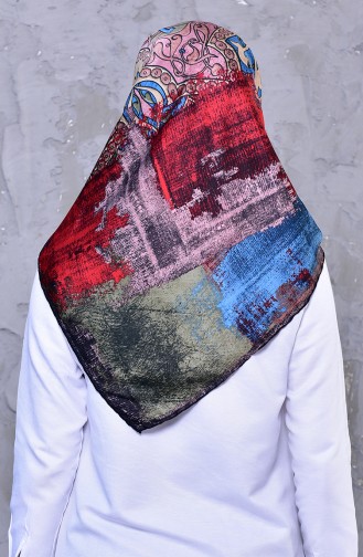 Patterned Rayon Shawl 2196-01 Red Blue 2196-01