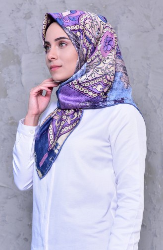 Patterned Rayon Shawl 2196-05 Ice Blue dark Lilac 2196-05