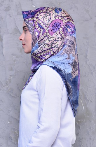 Patterned Rayon Shawl 2196-05 Ice Blue dark Lilac 2196-05