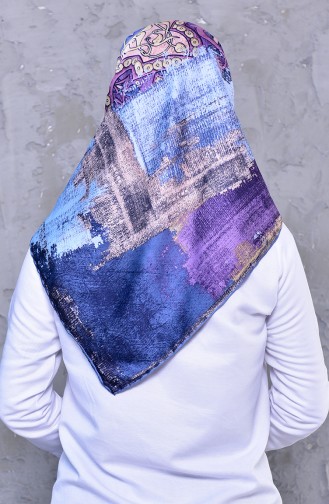 Patterned Rayon Shawl 2196-05 Ice Blue dark Lilac 2196-05