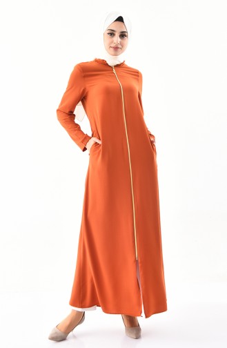 Abaya a Fermeture Grande Taille 0402-06 Orange 0402-06