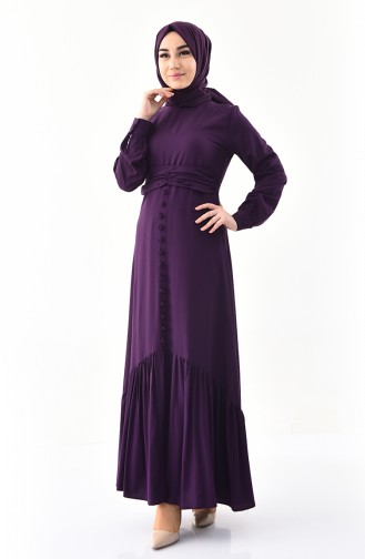 Button Detailed Belted Dress 2027-01 Purple 2027-01