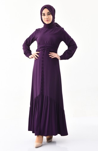 Button Detailed Belted Dress 2027-01 Purple 2027-01