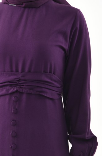 Button Detailed Belted Dress 2027-01 Purple 2027-01