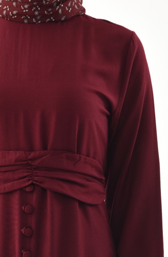 Button Detailed Belted Dress 2027-04 Bordeaux 2027-04