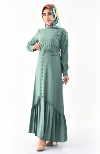 Button Detailed Belted Dress 2027-07 Green 2027-07