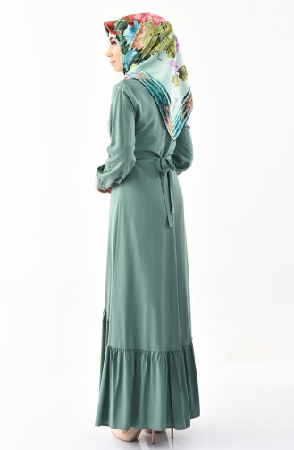 Button Detailed Belted Dress 2027-07 Green 2027-07