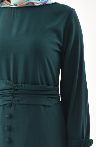 Button Detailed Belted Dress 2027-08 Emerald Green 2027-08