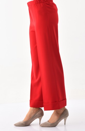 Elastic Waist Wide Leg Pants 4078-01 Red 4078-01