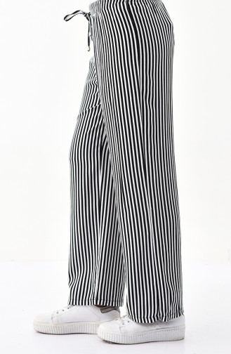 Striped Wide Leg Pants 2403-01 Black White 2403-01