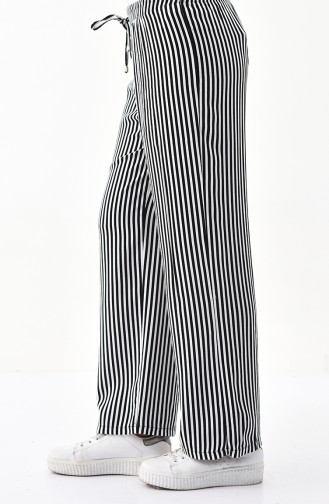 Çizgili Bol Paca Pantolon 2403-01 Siyah Beyaz 2403-01