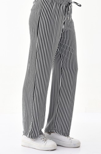 Çizgili Bol Paca Pantolon 2403-01 Siyah Beyaz 2403-01
