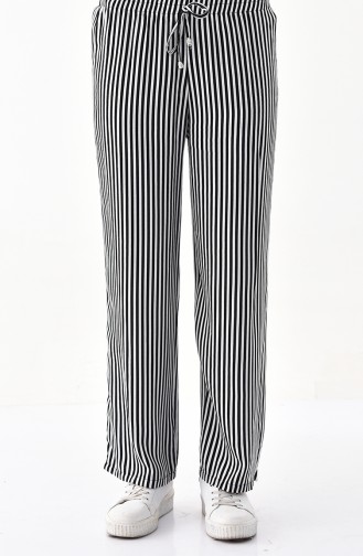 Striped Wide Leg Pants 2403-01 Black White 2403-01