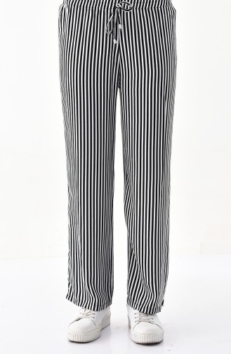 Çizgili Bol Paca Pantolon 2403-01 Siyah Beyaz 2403-01