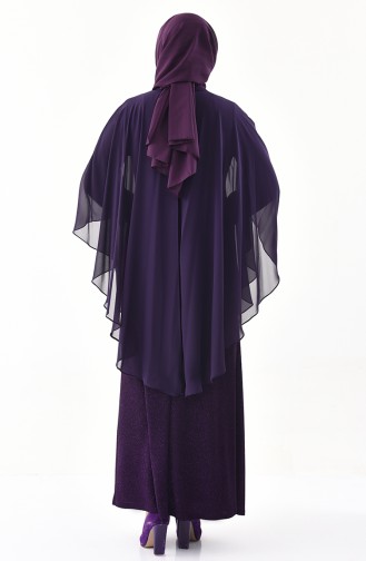 فستان سهرة بتفاصيل لامعة وبمقاسات كبيرة 1054-03 لون بنفسجي 1054-03     	S