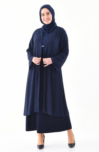 Robe de Soirée Deux Pieces Grande Taille 2412-01 Bleu Marine 2412-01