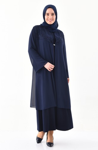 Navy Blue İslamitische Avondjurk 2415-03