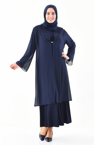 Robe de Soirée Deux Pieces Grande Taille 2415-03 Bleu Marine 2415-03