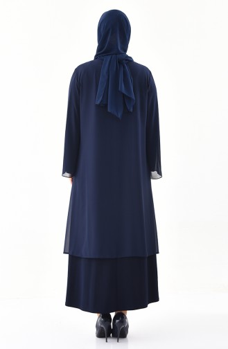 Large Size Cape Dress Binary Suit 2415-03 Navy Blue 2415-03