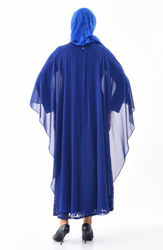 Robe de Soirée Pierre Imprimée Grande Taille 4022-03 Bleu Roi 4022-03