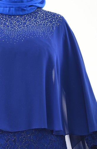 Robe de Soirée Pierre Imprimée Grande Taille 4022-03 Bleu Roi 4022-03