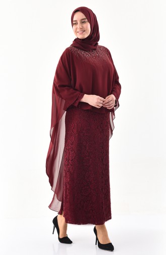Claret Red Hijab Evening Dress 4022-04