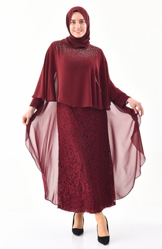 Claret Red Hijab Evening Dress 4022-04