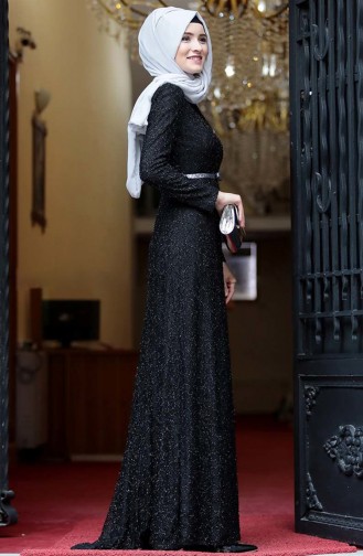 Black Hijab Evening Dress 3190-04