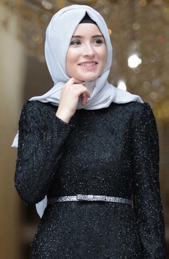 Black Hijab Evening Dress 3190-04