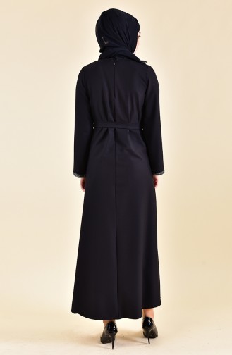 Taş Detaylı Kuşaklı Elbise 0887A-04 Siyah