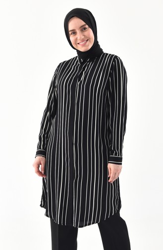 Large Size Striped Tunic 1921A-01 Black 1921A-01