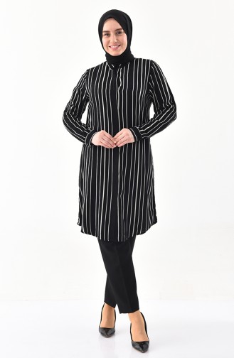 Large Size Striped Tunic 1921A-01 Black 1921A-01