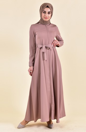 Hidden Zippered Flared Abaya 5922-01 Mink 5922-01