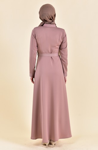 Hidden Zippered Flared Abaya 5922-01 Mink 5922-01