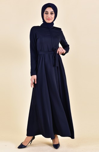 Hidden Zippered Flared Abaya Navy Blue 5922-03