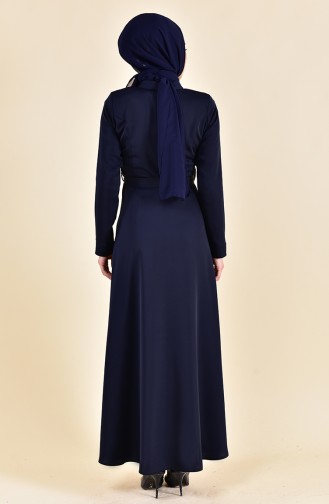 Abaya a Fermeture Cachée 5922-03 Bleu Marine 5922-03