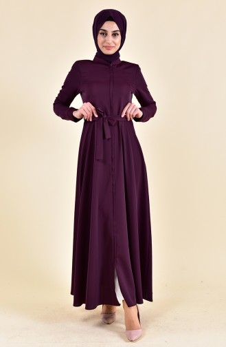 Hidden Zippered Flared Abaya 5922-04 Plum 5922-04