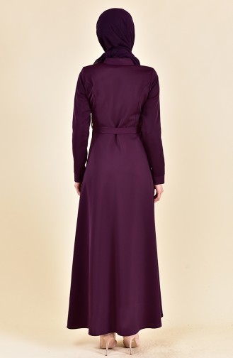 Hidden Zippered Flared Abaya 5922-04 Plum 5922-04