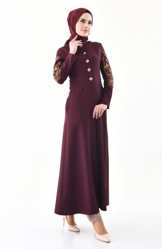 MISS VALLE Embroidered Buttoned Abaya 0135-03 Dark Damson 0135-03