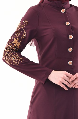 MISS VALLE Embroidered Buttoned Abaya 0135-03 Dark Damson 0135-03
