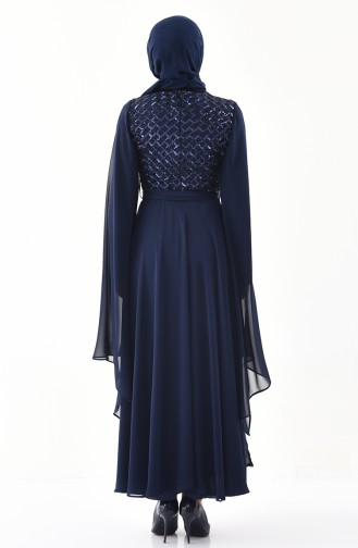 Navy Blue Hijab Evening Dress 81668-08