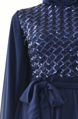 Robe de Soirée a Paillettes 81668-08 Bleu Marine 81668-08