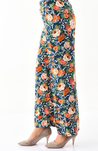 Flower Patterned Plenty Cuff Trousers 1021-01 Petrol 1021-01