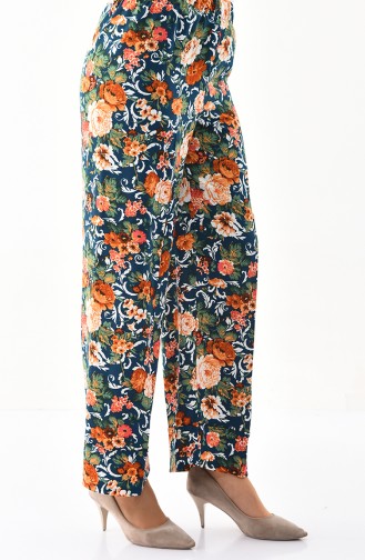 Flower Patterned Plenty Cuff Trousers 1021-01 Petrol 1021-01